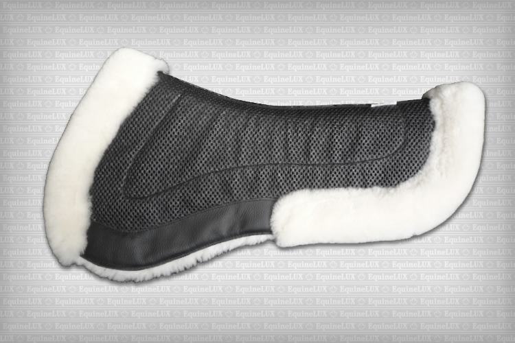 EquineLux ComfortLux Sheepskin Half Pad with Pockets, Black with White