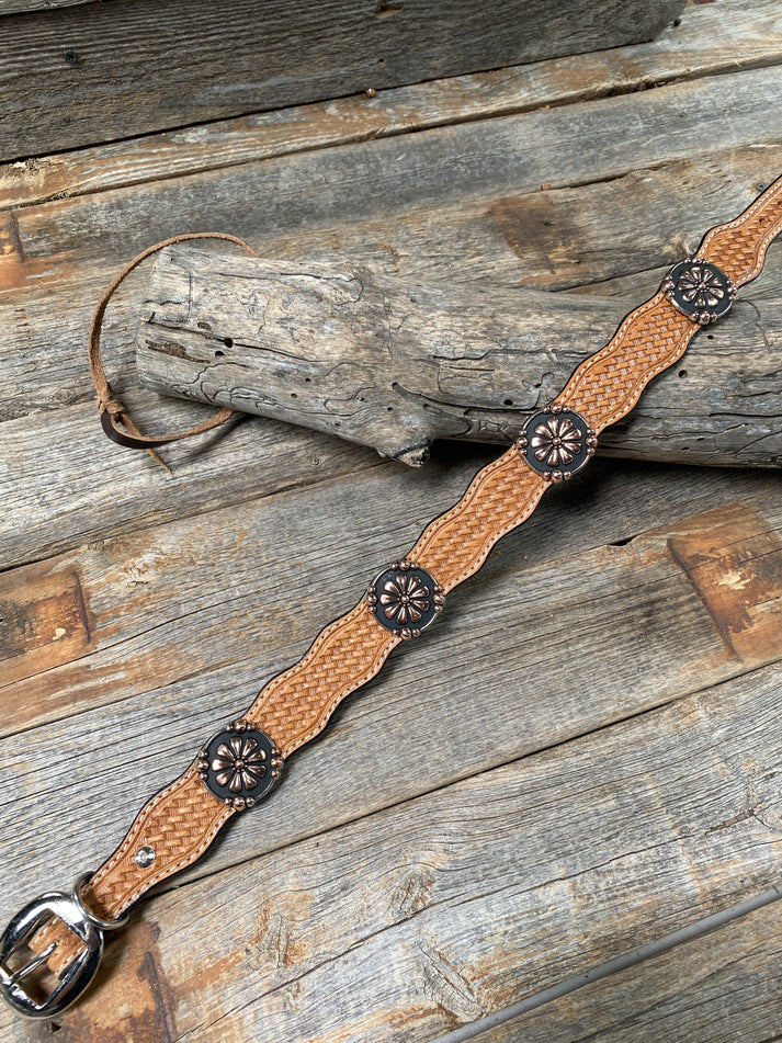 Light Oil Leather Copper Flower Dog Collar