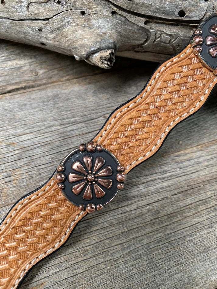 Light Oil Leather Copper Flower Dog Collar