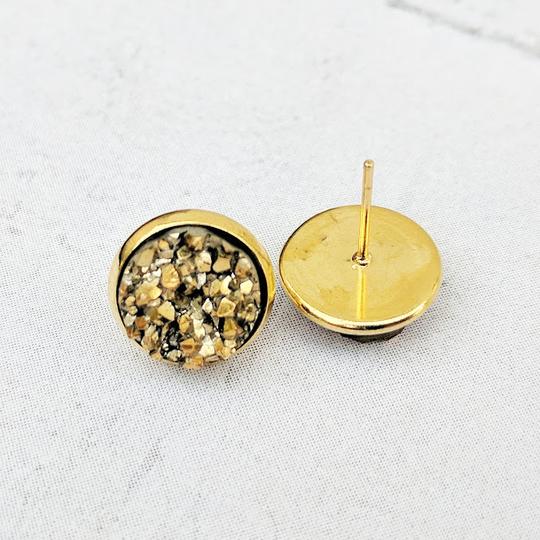 Gold On Gold Druzy Stud Earrings Hypoallergenic Posts