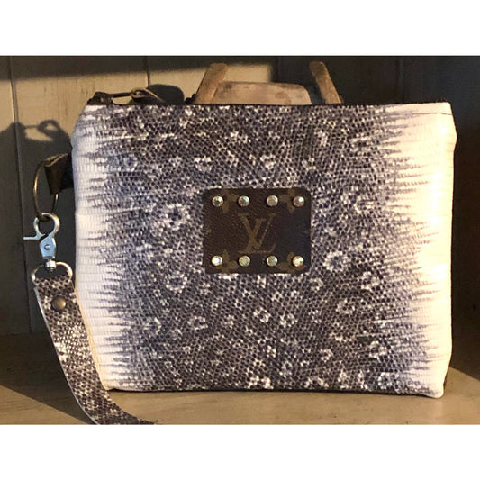 Embossed Leather Wristlet Pouch