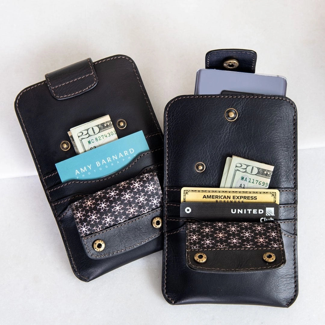 Leather Phone Wallet in Black with Belt Loop Attachment