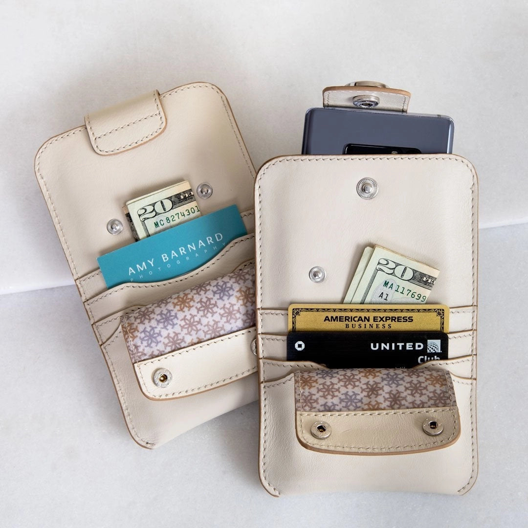 Leather Phone Wallet in Ivory with Belt Loop Attachment