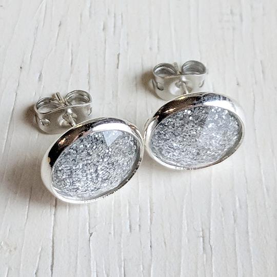 Silver Glitter Stud Earrings Hypoallergenic Posts
